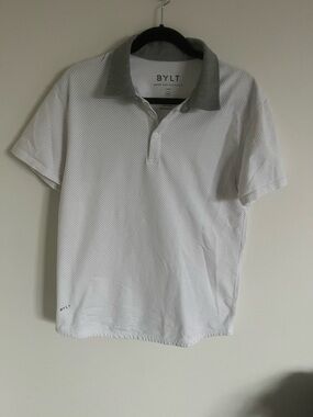 BYLT White Microdot Polo with Gray Collar
